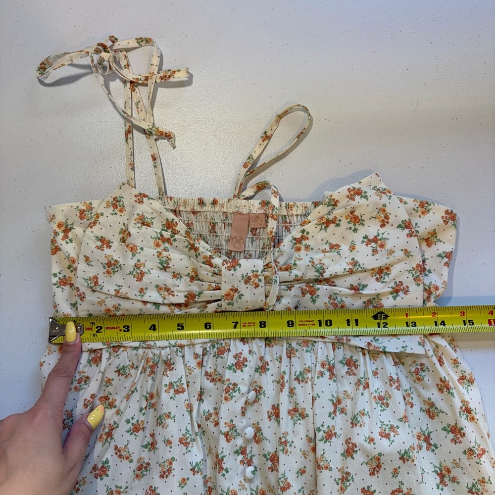 Evolutionary Floral Summer Mini Sundress Bow Dress Boho Cottagecore size medium - Picture 13 of 13